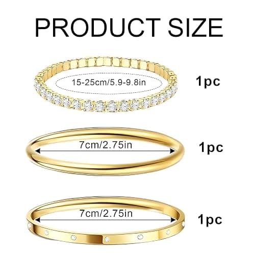 nuneoeuo 3PCS Gold Bracelet Stack Set, Tennis Gold Bracelets for Womens Set Multi Layer Stackable Cuff Bangle, Jewellery Sets for Women Thin Round Bangle Cuff, Gifts for Ladies thumbnail 2