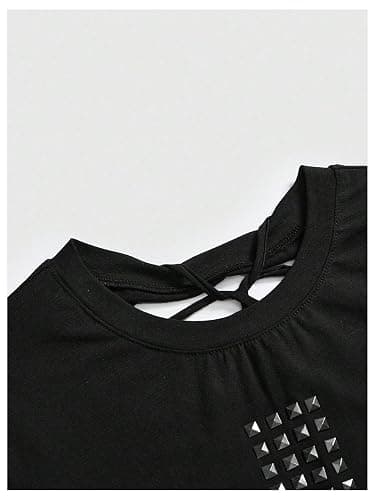 Milumia Women's Y2K Gothic Cross Rivet Tee Tops Vintage Cut Out Back Going Out T Shirt Streetwear thumbnail 4