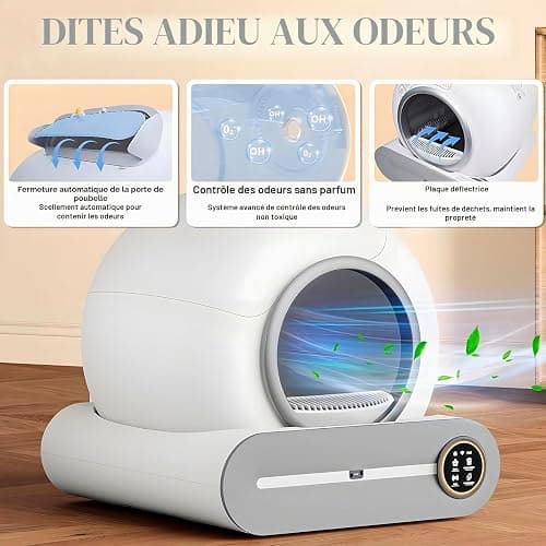 XQDKoon Litière autonettoyante pour chat avec 2 rouleaux de sacs poubelle et tapis de litière pour chat, contrôle par application pour plusieurs chats (A) thumbnail 3