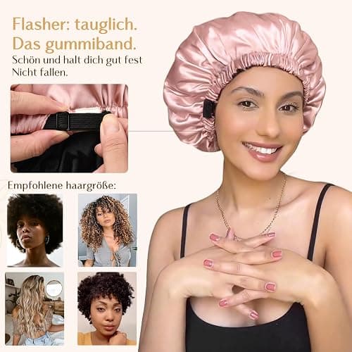 YANIBEST Doppelschichtige Satinhaube Seidenhaube zum Schlafen Verstellbare Haube für Frauen mit lockigem natürlichem Haar thumbnail 3