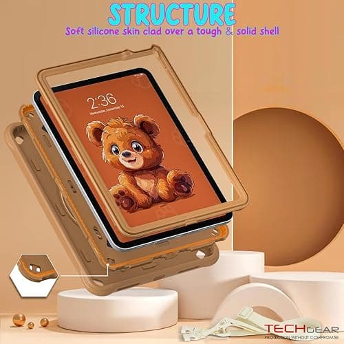 TECHGEAR BubblyToons Teddy Bear Case for iPad 11" A16 (11th Gen 2025) & 10.9" (10th Gen 2022) - Rugged Child-Safe Fun Case, Built-in Stand, Rotating Hand Grip & Soft Durable Shell for Kids & Classes thumbnail 9