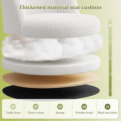 DurayLoly White Vanity Chair with Back, Cute Desk Chair with Wheels, Armless Office Chair Height Adjustable, Soft Lumbar Support for Small Space, Bedroom thumbnail 7