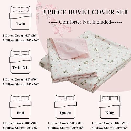 Girl Duvet Cover Twin Pink White Flower Print Bedding Sets Garden Style Floral Comforter Cotton Aesthetic Cover Chic Floral Bedroom Collection 1 Duvet Cover with 2 Pillowcases thumbnail 4