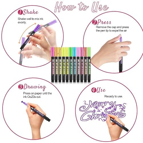 ATDOALL Double Line Outline Markers, 24 Colors Self-Outline Metallic Markers Super Squiggles Shimmer Outline Marker Set for Drawing, Birthday Greeting Card, Doodling, Journal, DIY Art Crafts thumbnail 7