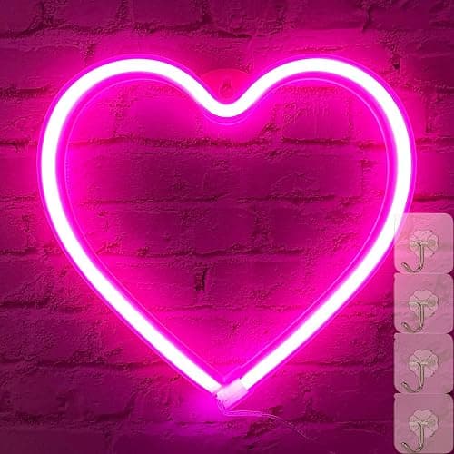 VIFULIN Neon Heart Lights - Pink LED Heart Lamp, Decorations for Home, Hanging Gifts, USB/Battery Operated for Bedroom, Living Room thumbnail 3