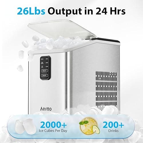 Aeitto Ice Maker Countertop 26lbs/24H, Ice Machine 8 Ice Cubes Ready in 6 Mins, 2 Sizes of Bullet Ice Portable Ice Makers with Basket & Scoop, Auto Self-Cleaning for Home/Kitchen/Office Stainless thumbnail 2