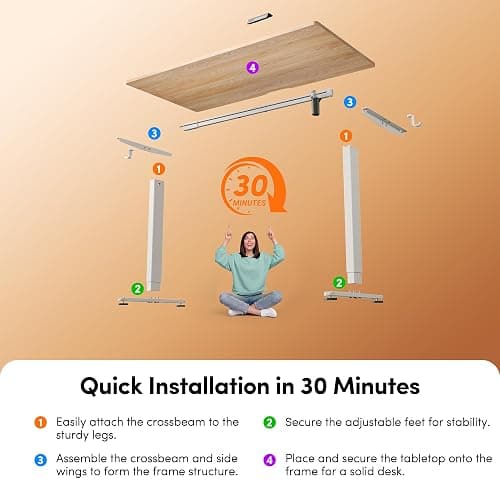 FEZIBO Standing Desk, 48 × 24 Inches Electric Height Adjustable, Sit and Stand Up, Computer Office Desk with Splice Board, White Frame/Maple TOP thumbnail 9