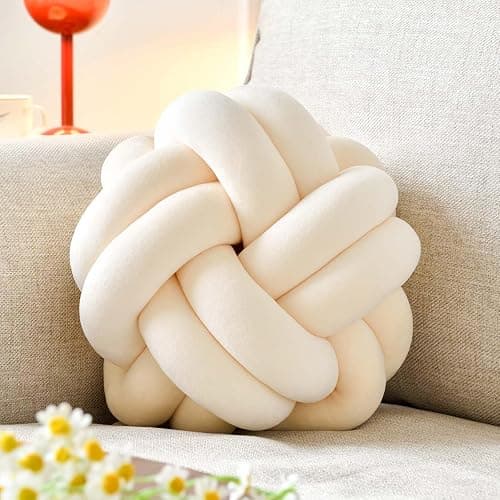 Uvvyui Knot Pillow Ball, Soft Beige Home Decor Knotted Pillows, Cute 8" Knot Pillow Round Velvet Plush Throw Pillow, Aesthetic Decorative Pillows for Bed, Floor, Couch, Bedroom - Image 1