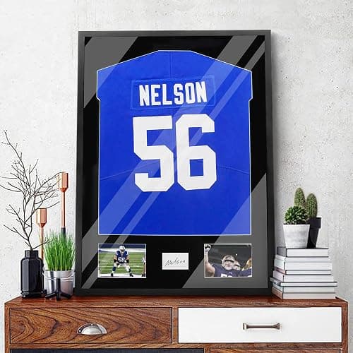 Snail 32"x24" Jersey Frame Display Case Wooden Wall Mounted Shadow Box for Baseball Basketball Football Soccer Hockey Sport Shirt, Plus Displaying Two Idol's Photos and One Signature, Black Finish - Matt Black(with Lights) thumbnail 3