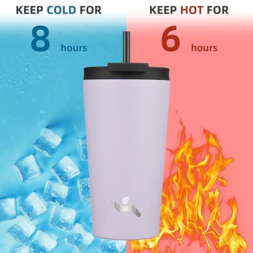 Konokyo 18 OZ Insulated Tumbler with Lid and 2 Straws Stainless Steel Water Bottle Vacuum Travel Mug Coffee Cup,Taro thumbnail 4