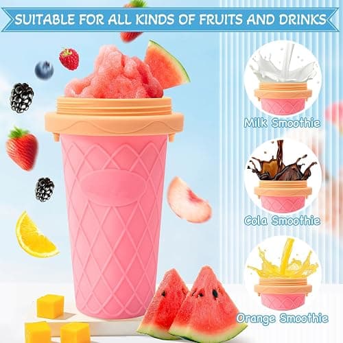 Slushy Cup Slushie Cup,Quick Frozen Magic Cup, Smoothie Cups with Lids and Straws, Double Layer Squeeze Slushy Maker Cup, Portable Squeeze Ice Cup Christmas Gifts for Family, Friends Kids (pink) thumbnail 5