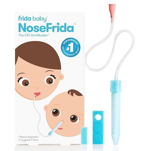 Frida Baby NoseFrida Nasal Aspirator, Snot Sucker Suitable for Newborns and Babies, Baby Nose Sucker with 4 Extra Hygiene Filters - NoseFrida + 4 Filters - Image 1