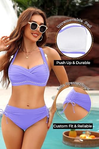 Women Two Piece Swimsuit - Push Up Bikini Set Criss Cross Bathing Suit Drawstring Mid Waist Bottom 2025 Swimwear thumbnail 3