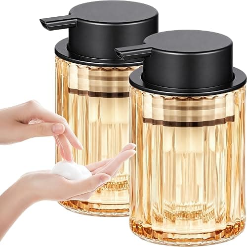 Amolliar Foaming Soap Dispenser, Amber Glass Soap Dispenser, Black 2 Pack | Refillable Foam Soap Dispenser Plastic Soap Pump, Bathroom Foam Lotion, Hand Dish Soap for Kitchen Countertop, Cozy Decor - Image 1