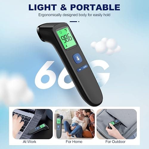 No-Touch Thermometer for Adults, Kids, Babies, 1-Sec Fast Accurate (Black) | Fever Alarm, Large LCD with 3-Color Backlight, Silent Mode, 35-Reading Memory, Forehead & Object Mode, for Home & Clinic thumbnail 7