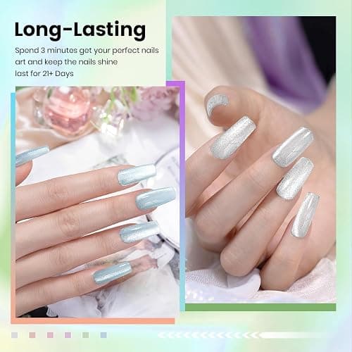 RARJSM Sparkle Diamond Cat Eye Gel Nail Polish Set 6 Colors Nude Pink Milky Jelly Purple Green Blue Silver Glitter Cateye Gel Polish with Magnet Stick UV LED Curing Requires Soak Off Home Salon Diy thumbnail 3