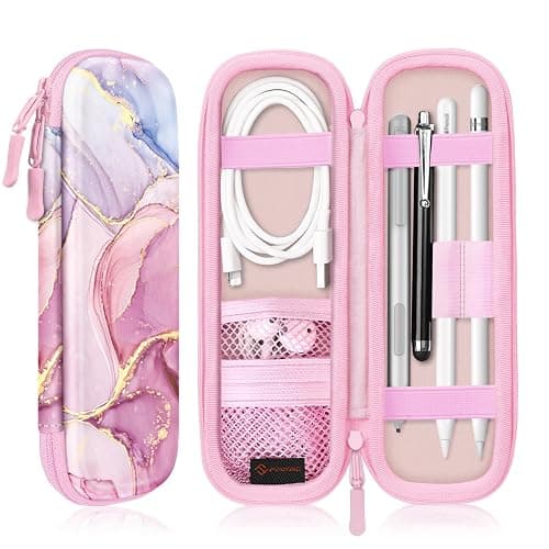 Fintie Holder Case for Apple Pencil Pro, Apple Pencil (USB-C / 1st / 2nd Generation), PU Leather Carrying Bag Sleeve Compatible with Pen, USB Cable, Samsung Stylus, Dreamy Marble - Image 1