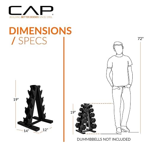 CAP Barbell Rubber Coated Dumbbell Weight Set with Vertical Rack | 100 lb, 150 lb, and 210 lb Options thumbnail 4