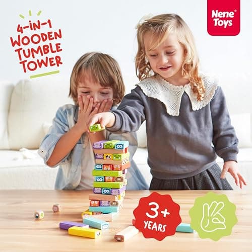 Nene Toys Wooden Tumble Tower Game with Animals & Colors, 4-in-1 Educational Family Board Game for Kids Ages 3-9, Creativity & Cognitive Skills Booster - Gift for Boys Girls 3+ Years thumbnail 2