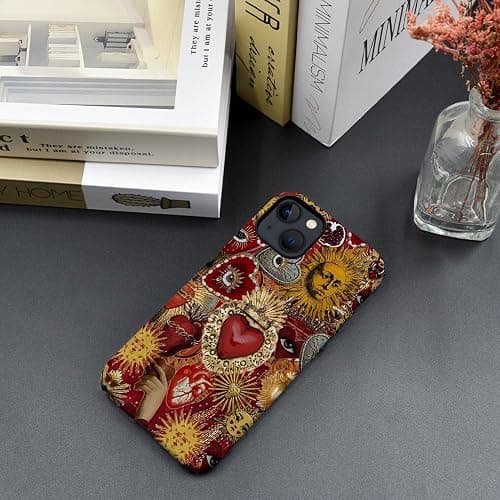 Case Compatible with iPhone 13,Scratch Resistant Hybrid 2-Layer Hard Shell Phone Case,Vintage Sacred Heart Sun Red thumbnail 4