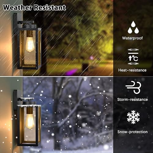 Outdoor Wall Light Fixtures, Exterior Waterproof Wall Lanterns, Porch Sconces Lighting with E26 Sockets & Glass Shades, Modern Matte Black Outside Lights for Patio Front Door Entryway Garage, 2-Pack thumbnail 3