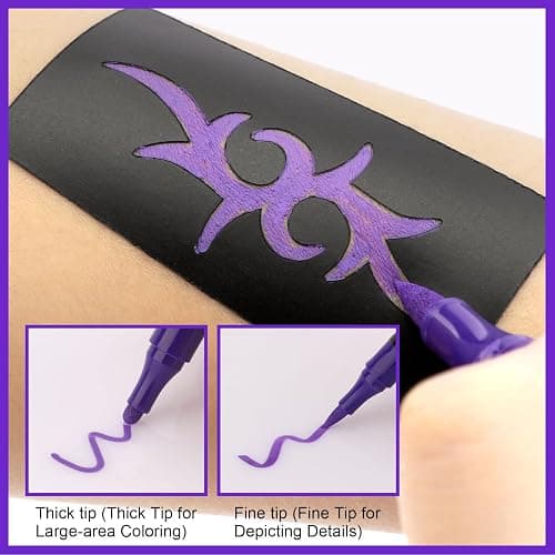 Ponhey Temporary Tattoo Markers for Skin, 36 Body Markers+67 Large Tattoo Stencils,Dual-End Tattoo Pens,Fine Lines with Cosmetic-Grade,Flexible, Skin-Safe Face Paint Kit for Kids Teenage Adults thumbnail 5