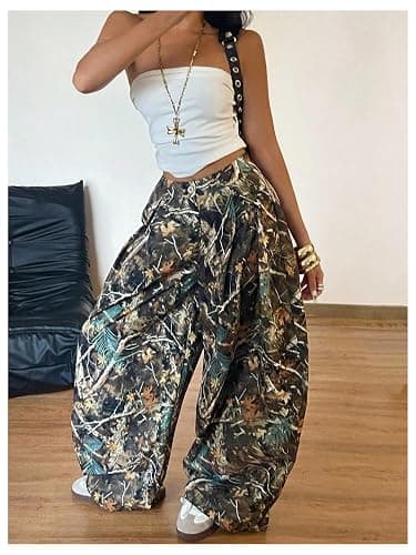 GORGLITTER Women's Barrel Pleated Oversized Wide Leg Cargo Pants | Low Rise Baggy Fit, Business Casual Outfits, Spring Fall, Drop Waist Trousers thumbnail 5