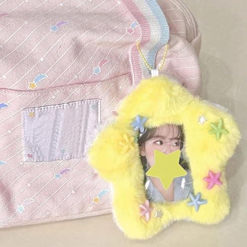 2 Pcs Star Photocard Holder Cute Plush Keychain Pendant 3 Inch Photo Card Holder Student Card Bag ID Card Case Photo Protective Sleeves ID Badge Holder (Blue and Yellow) thumbnail 6