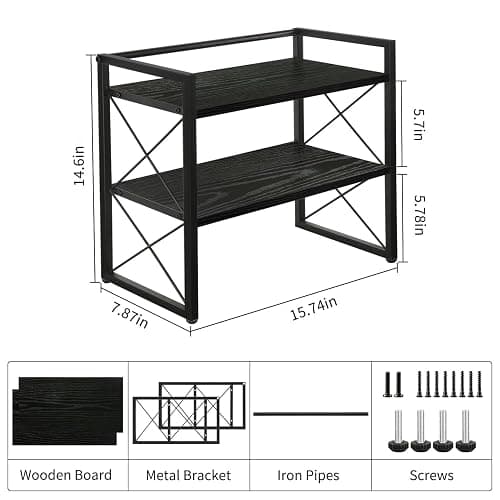 YINMIT Desktop Shelf Organizer, 2 Tier Office Shelves, Wood Desk Organizer Storage Rack and Freestanding Display Shelf for Office, Dormitory, Home(Black) thumbnail 3