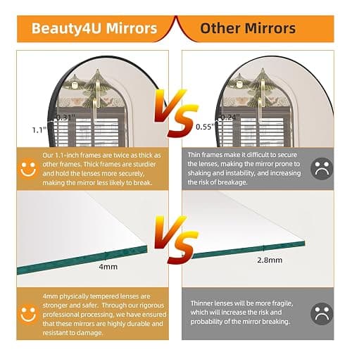 Beauty4U 71" x 32" Arched Full Length Mirror, HD Tempered Glass Floor Mirror with Black Aluminum Frame, Standing/Leaning/Wall Mounted Mirror for Bedroom, Dressing Room & Living Room thumbnail 6