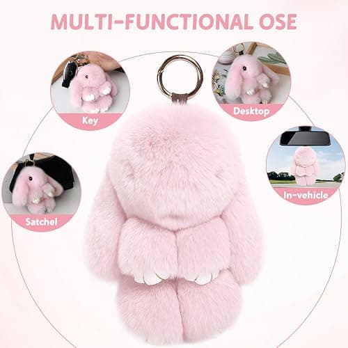 VZZNN 2 Pack Cute Bunny Plush Keychain for Backpack 5.9 Inch Handmade Soft Rabbit Pompom Pendant Rabbit Cute Plush Keychain (Pink + Gray) thumbnail 3