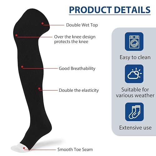 SUNYIWJIE 2 Pair High Football Baseball Socks Multiple Sizes Over the Knee Baseball Socks Extra Long Soccer Sock for Boys Men thumbnail 4