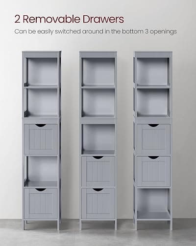 VASAGLE Bathroom Floor Cabinet, Bathroom Storage Organizer Rack Stand, Multifunctional Corner Unit, 2 Drawers, 55.7 Inches in Height, Dove Grey UBBC066G02 thumbnail 4