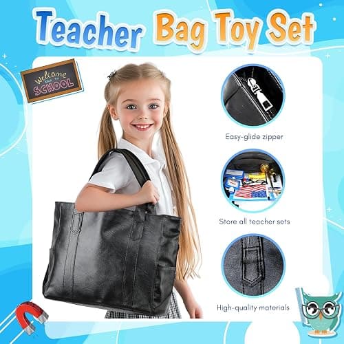 Loscola Pretend Play School Set for Kids Girls 4-12, Kids Teacher Play Sets for Girls, Teacher Supplies Toys with Teacher Bag, Whiteboard, Educational Posters, Magnetic Numbers and More, Ideal Gift thumbnail 3