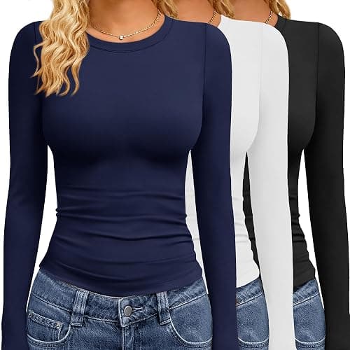 GAYHAY 3 Pack Long Sleeve Shirts for Women Basic Tops Crew Neck Fitted Tight Workout Tees Y2K Clothes Going Out Fashion 2025 - Image 1