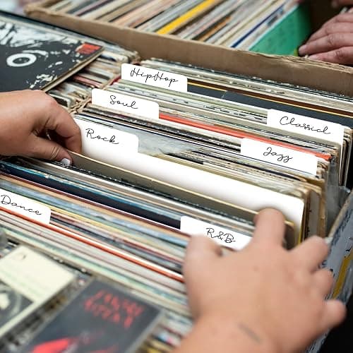 20 Pcs Vinyl Record Dividers, 31.5x34cm Plastic Record Divider with Tabs, Reusable LP Organizers DIY Blank Album Vinyl Separators for 33 RPM LP Organization, White - White thumbnail 6