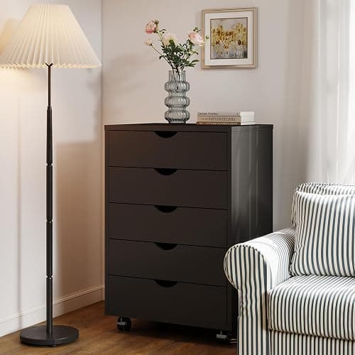 Sweetcrispy 7 Drawer Chest Mobile Storage Cabinets Wooden Dresser with Wheels Room Organization Furniture for Office Home, Black Wood thumbnail 7