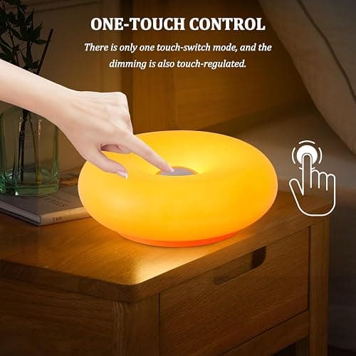 MIXL - Donut Table Lamp,Creative Orange Donut Atmosphere Lamps with Plastic Shade,Retro-Modern Table Light,3-Color Dimmable Nightstand Lamp for Bedroom and Desk, Aesthetic Home Decor & Gifts (Orange) thumbnail 2