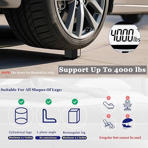 Bed Risers Heavy Duty, Adjustable Furniture Riser Blocks Lift 1.5, 3, 4.3 inches for Couch Table Desk Sofa Chair Legs, Refrigerator, Washing Machine - Support up to 4000 lbs (Black 4 Pack, 4.3 inch) thumbnail 6