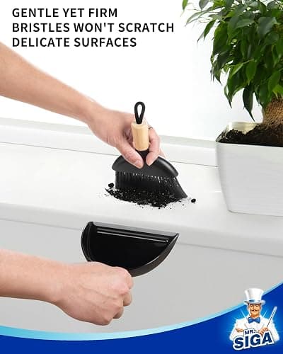 MR.SIGA Mini Dustpan and Brush Set, Portable Cleaning Brush and Dustpan Combo with Bamboo Handle, Black, 1 Set thumbnail 3