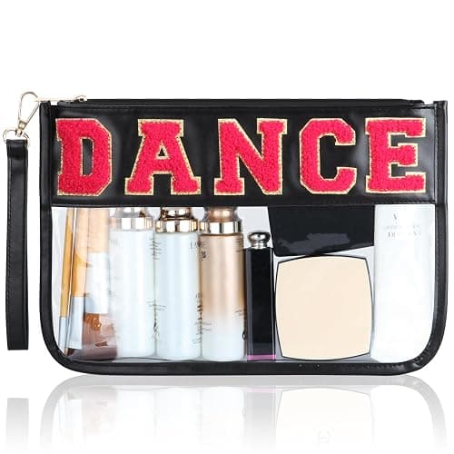 BuyCard Dance Recital Gifts, Clear Makeup Letter Bag, Chenille Letter Patch Cosmetic Bag, Dance Competition Gift, Toiletry Pouches with Zipper, Waterproof Travel Purse for Girl Women Appreciation - Image 1