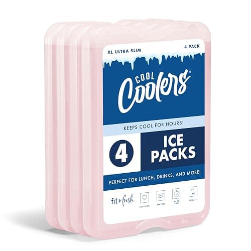 Cool Coolers by Fit & Fresh XL Slim Ice Packs, Quick Freeze Reusable Ice Packs for Lunch Boxes & Coolers, Long-Lasting, Space Saving Cooler Ice Packs, Light Pink, 4Pk - Image 1
