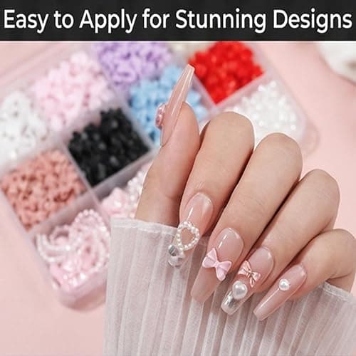 Elegant Nail Art Decorations - 3D Flatback Pearls, Crystal Rhinestones and Gold Bows for Professional Salon Nail Design, Luxury Manicure Supplies for Women thumbnail 5