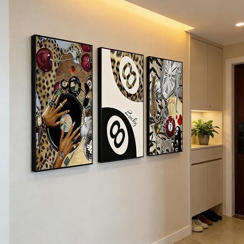 3 pcs Fashion Cheetah Canvas Wall Art Leopard Painting Wall Decor Lucky 8 Ball Poster Prints Artwork Dark Red Cheetah aesthetic Pictures for Bedroom Living Room bathroom Home Decor 12x16 in Unframed thumbnail 8