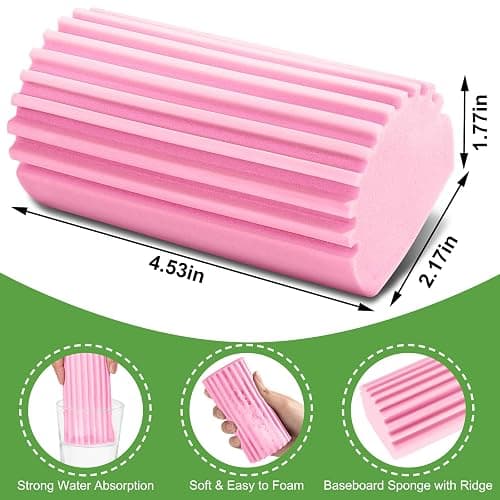 Jeymei Damp Clean Duster Sponge,4Pcs Pink Dust Sponge for Cleaning | Damp Dusting Sponge with Ridges,Baseboard Cleaning Tool,Reusable Wet Duster Sponge,Household Cleaning Sponges for Blinds thumbnail 2