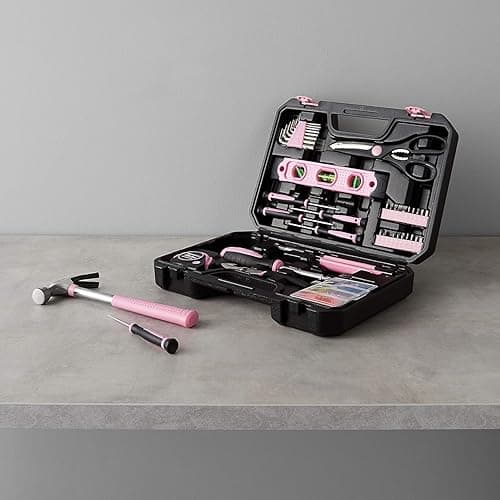 Amazon Basics Household Tool Kit With Storage Case, 142 Piece, Pink, 13.39 x 9.25 x 2.95 inch thumbnail 3