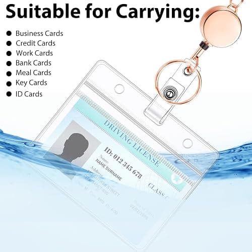 Rose Gold Lanyards for Id Badges Stainless Steel Badge Lanyard with 2 Pcs Waterproof Id Holder Retractable Badge Lanyards Teacher Lanyard for Cruise Ship Key Cards Badges thumbnail 5