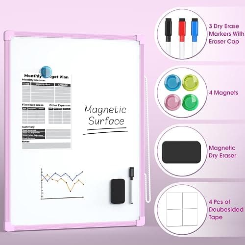 MaxGear Double-Sided Dry Erase Board for Wall, 16"x12" Hanging Whiteboard, Small Dry Erase White Board kit, Portable Whiteboard for Planning, Drawing, Memo, to Do List, Purple Frame thumbnail 4