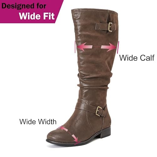 Luoika Women's Extra Wide Calf Knee-High Boots | Wide Width, Round Toe, Plus Size, Slouchy Boots, Low Heel, Winter Boots. thumbnail 4