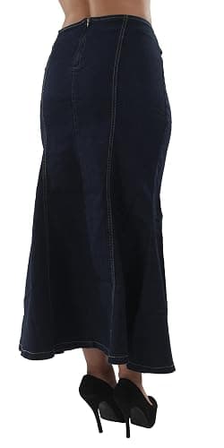 Womens Plus Size Trumpet Mermaid Front Belted Flare Long/Short Denim Skirt thumbnail 4